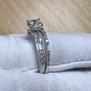 TG 925 Sterling Silver Cubic Zirconia Double Ring Women's‎ Size 8 Rhodium Finish